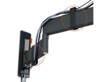 Charger l&#39;image dans la galerie, Gros plan sur des câbles maintenus par des clips noirs sur une structure métallique.
