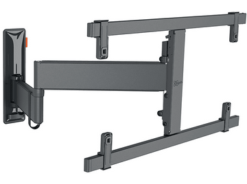 Support mural TV articulé, gris, avec plusieurs bras réglables.