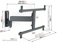Charger l&#39;image dans la galerie, Diagramme montrant les dimensions et les angles d&#39;un support mural TV.
