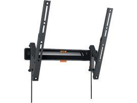 Support mural TV, noir, incliné, avec niveau.