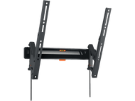 Support mural TV, noir, incliné, avec niveau.