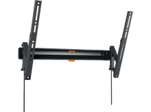 Charger l&#39;image dans la galerie, Support mural TV noir et gris, incliné sur fond noir.
