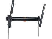 Support mural TV noir et gris, incliné sur fond noir.