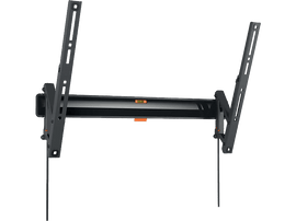 Support mural TV noir et gris, incliné sur fond noir.