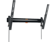 Support mural TV noir et gris, incliné sur fond noir.