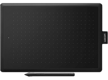 Charger l&#39;image dans la galerie, Tablette et stylet Wacom noirs, sur fond blanc. La tablette a une grille de points.
