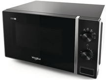 Charger l&#39;image dans la galerie, Un four à micro-ondes noir sur une surface blanche, côté droit noir.
