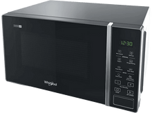 Charger l&#39;image dans la galerie, Four à micro-ondes Whirlpool noir avec affichage numérique et boutons de commande.
