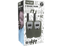 Charger l&#39;image dans la galerie, Une boîte de deux talkies-walkies verts. La boîte affiche des images d&#39;enfants utilisant les appareils.
