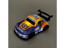 Charger l&#39;image dans la galerie, Voiture de course jouet avec un design jaune et bleu. Elle a un aileron et le numéro 181.
