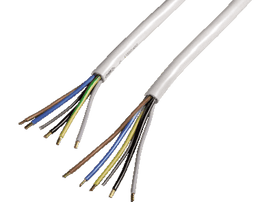 Deux fils gris avec de multiples fils colorés émergeant de leurs extrémités. Les fils sont coupés.