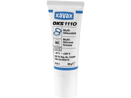 Tube blanc et bleu de graisse multi-silicone, avec texte et logo NSF.