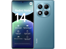 Charger l&#39;image dans la galerie, Téléphone Redmi Note 14 Pro, dos bleu avec caméras, face avant avec écran affichant des données.
