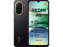 Charger l&#39;image dans la galerie, Smartphone Redmi A5 noir. L&#39;écran affiche : 32MP, double caméra, écran 6,88&quot;, et batterie.
