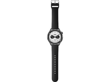 Charger l&#39;image dans la galerie, Smartwatch noire et argentée avec bracelet noir, cadran blanc et deux cadrans.
