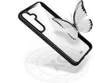 Charger l&#39;image dans la galerie, Coque noire avec dos transparent, papillon au-dessus.
