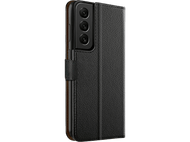 Coque de téléphone Samsung noire avec trois objectifs et une fermeture magnétique.