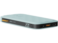 Charger l&#39;image dans la galerie, Une batterie externe bleu-vert d&#39;une capacité de 20 W et 10 000 mAh et un écran numérique indiquant 20 % de charge.
