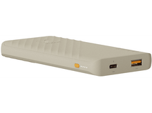 Charger l&#39;image dans la galerie, Batterie externe beige avec bouton et ports orange, sur fond blanc.
