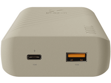 Charger l&#39;image dans la galerie, Batterie externe beige avec deux ports, USB-C et USB-A, et un indicateur d&#39;alimentation.
