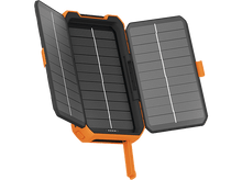 Charger l&#39;image dans la galerie, Batterie solaire, orange et noir, avec deux panneaux solaires ouverts.
