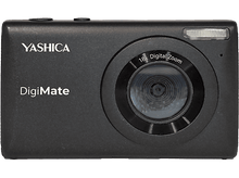 Charger l&#39;image dans la galerie, Appareil photo Yashica DigiMate noir, objectif au centre, avec flash à droite.
