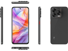 Charger l&#39;image dans la galerie, Un smartphone avec plusieurs vues. Noir avec caméra arrière, écran avant et vue latérale. Écran coloré.
