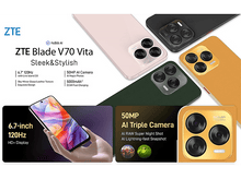 Charger l&#39;image dans la galerie, Un téléphone entouré d&#39;autres téléphones. Plusieurs couleurs sont présentes, avec des textes décrivant le téléphone.
