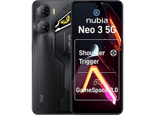 Charger l&#39;image dans la galerie, Téléphone nubia Neo 3 5G noir. Dispose d&#39;un design arrière avec appareil photo et écran avec infos de jeu.
