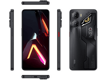 Charger l&#39;image dans la galerie, Téléphone noir au design futuriste. Plusieurs vues montrant les détails du téléphone.
