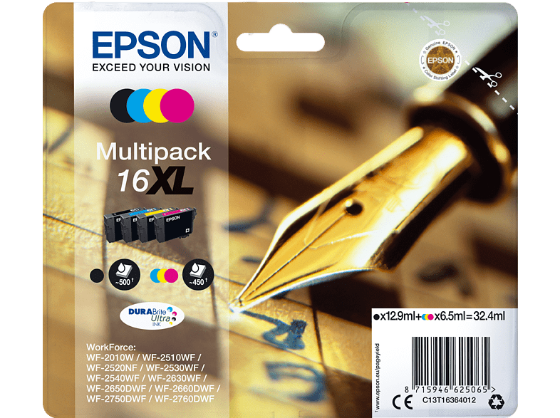 EPSON 16XL DURABrite Ultra Ink Noir - Cyan - Magenta - Jaune (C13T16364022)