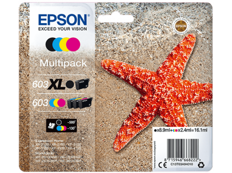 EPSON Cartouche d'encre 603XL Pack Noir-Cyan-Magenta-Jaune (C13T03A94020)