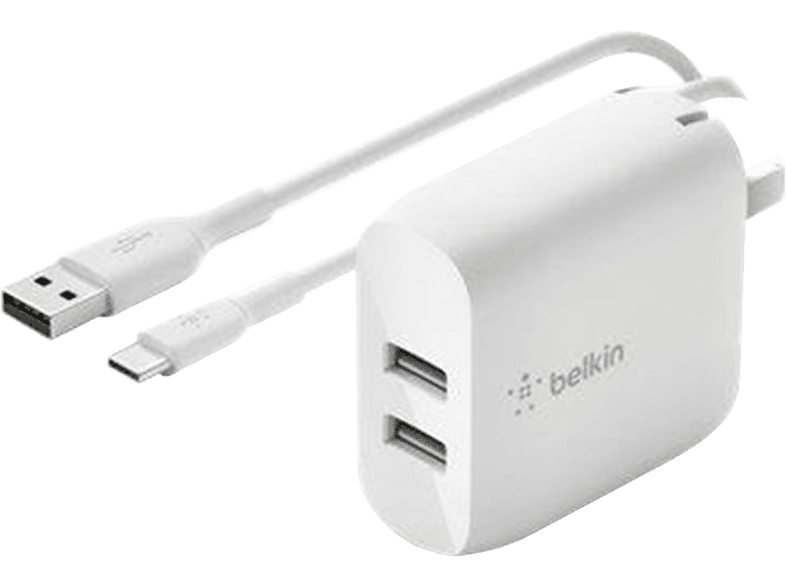 BELKIN Chargeur 2 x USB Boost↑Charge™ + Câble USB-C Blanc (WCD001VF1MWH)