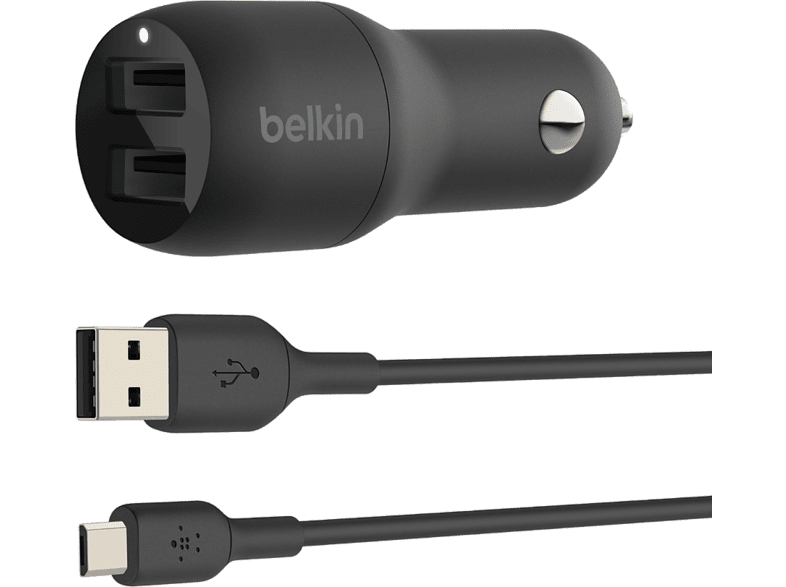 BELKIN Chargeur voiture 2 x USB + Câble USB - microUSB Noir (CCE002bt1MBK)
