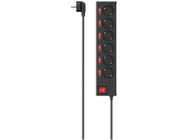 Multiprise 6 ports + interrupteurs individuels 1.4 m Noir (00223158)
