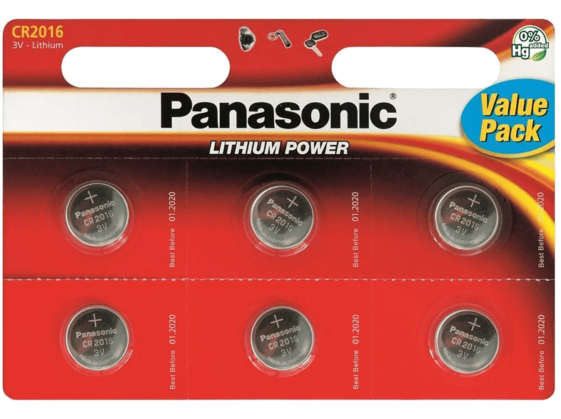 PANASONIC BATTERY Piles CR2016 Lithium Power 3V 6-Pack (106010671
