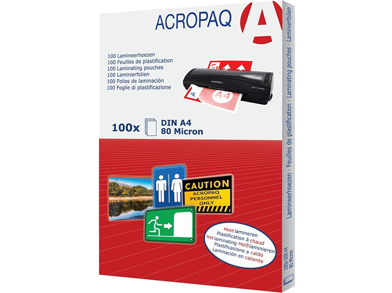 ACROPAQ Pochettes de plastification A4 80 microns - 100 pièces