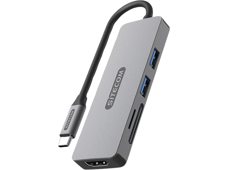 SITECOM Adaptateur multiport 5-en-1 USB-C Argenté / Noir (CN-5501)