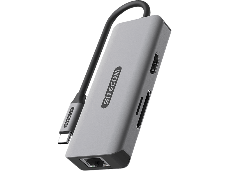 SITECOM Adaptateur multiport 6-en-1 USB-C Argenté / Noir (CN-5503)