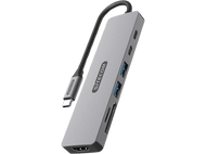 SITECOM Adaptateur multiport 7-en-1 USB-C PD Argenté / Noir (CN-5504)