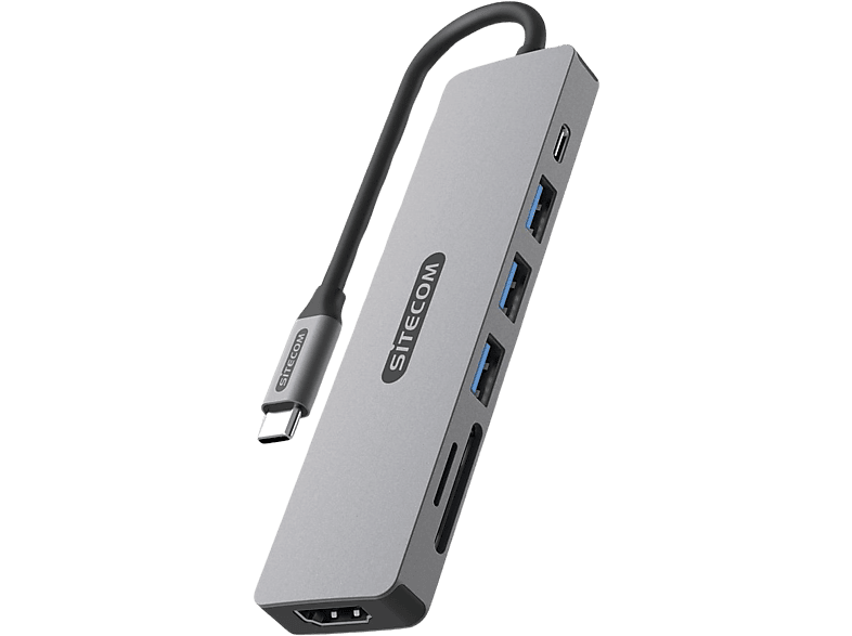 SITECOM Adaptateur multiport 7-en-1 USB-C PD Argenté / Noir (CN-5505)
