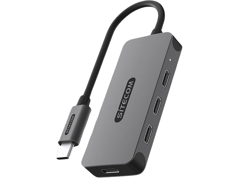 SITECOM Hub Pro USB-C vers 4 x USB-C PD Argenté / Noir (CN-5015)