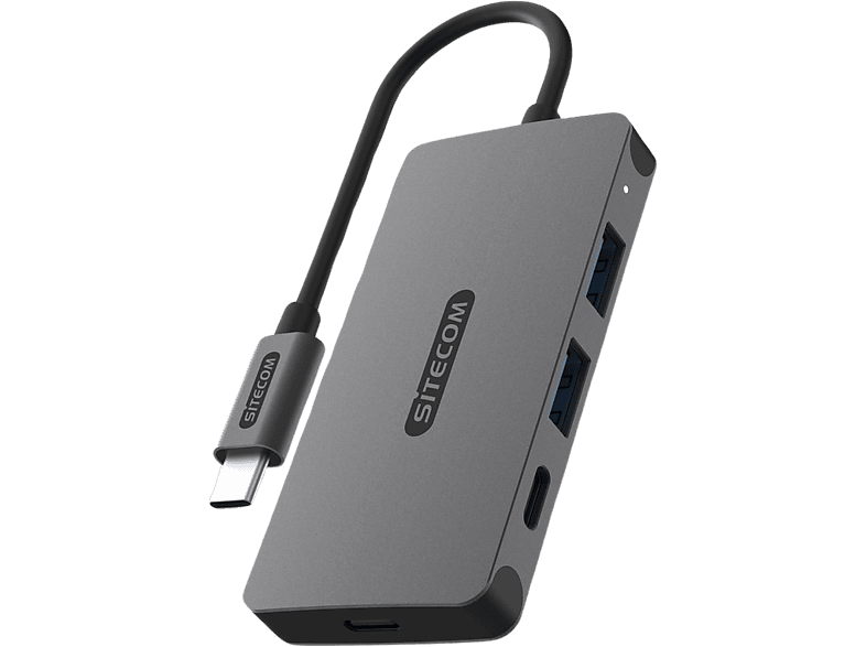 SITECOM Hub Pro USB-C vers USB-A et USB-C Argenté / Noir (CN-5013)