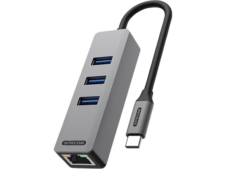 SITECOM Hub USB-C vers Ethernet / USB-A Argenté / Noir (AD-1008)