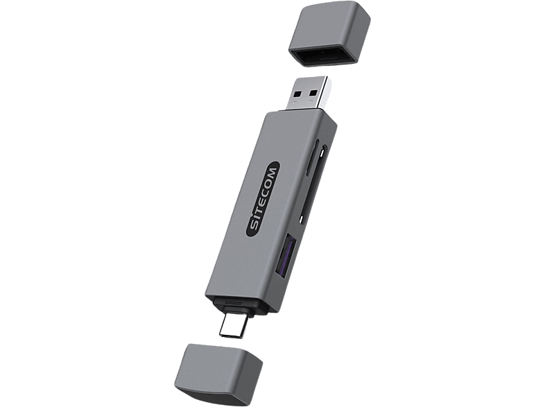 SITECOM Lecteur de carte USB-A / USB-C avec port USB Argenté / Noir (MD-1012 )